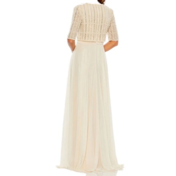 NWT MAC DUGGAL 9180 Nude Chiffon Gown Fully Beaded 1/4 Sleeve Top Size 20 Glam - Picture 4 of 11